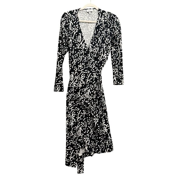 Diane Von Furstenberg DVF Target Sea Spots Midi Wrap Dress Medium Black White - Picture 2 of 10